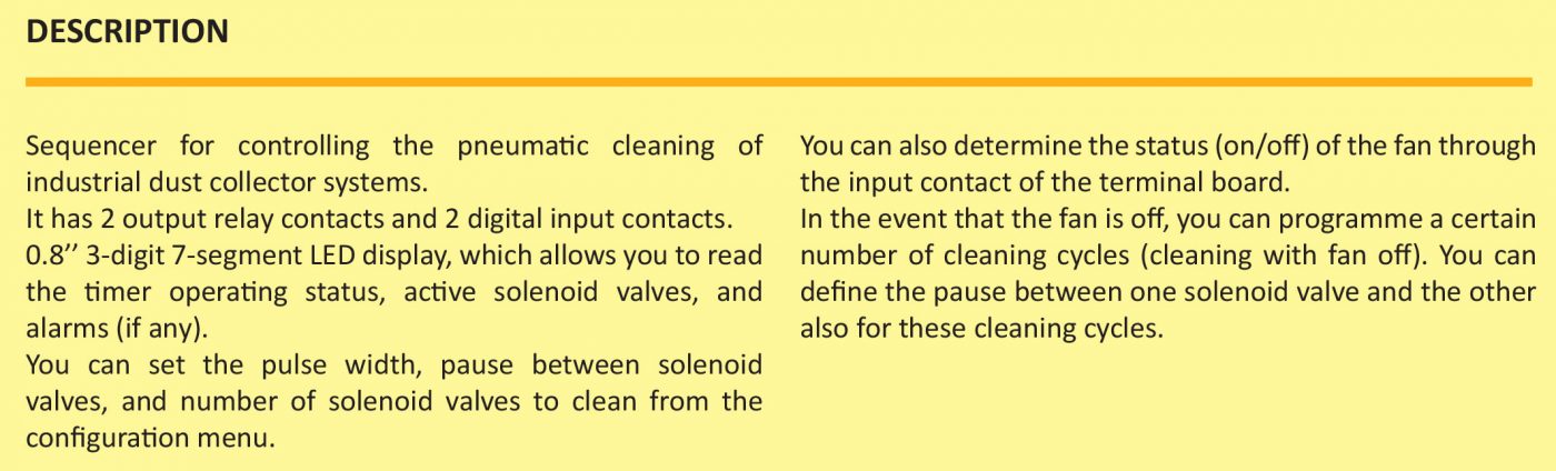 Sequencer for dust collector systems - E1T